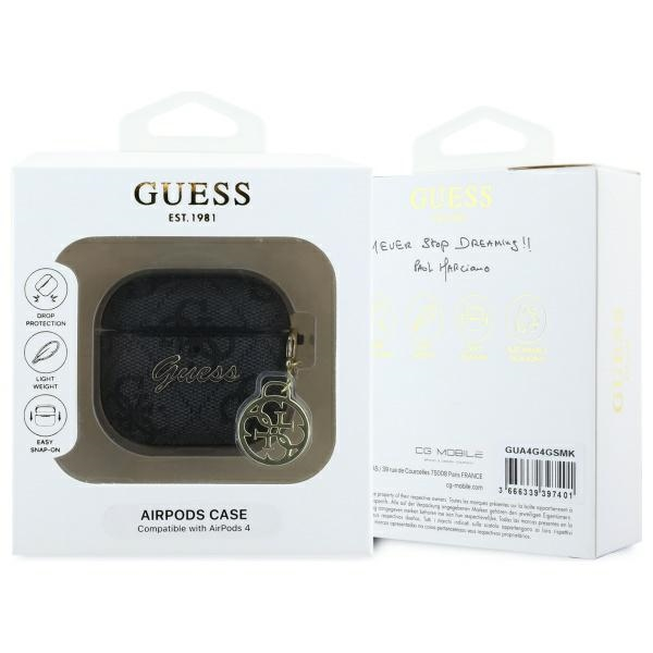Silikoninis GUESS black 4G Charm Collection Airpods 4 dėklas 2