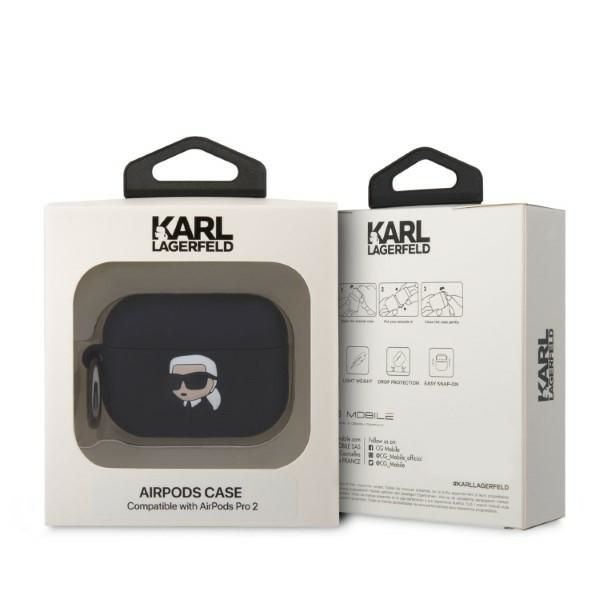 Silikoninis KARL LAGERFELD black Karl Head 3D Airpods Pro 2nd Gen dėklas 4