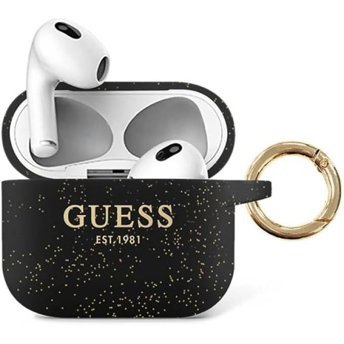 Silikoninis GUESS GUA3SGGEK juodas Airpods 3 glitter dėklas 2