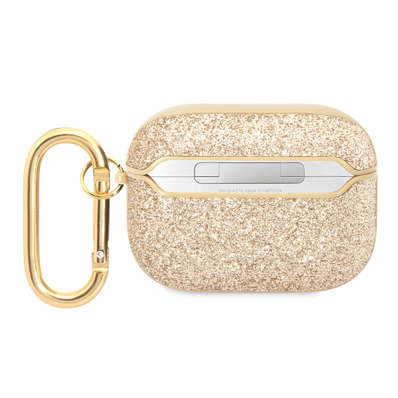 Silikoninis GUESS GUAPHGGSHD aukso spalvos Airpods PRO glitter dėklas 1