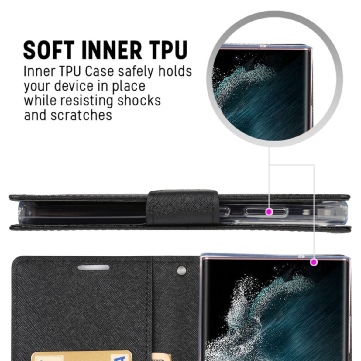Sony Xperia 10 II juodas Fancy Diary dėklas 1