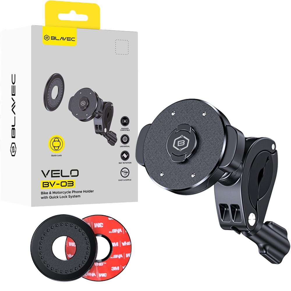 Telefono laikiklis dviračiui / motociklui / paspirtukui black BLAVEC Velo BV-03 Quick Lock BV03-QLMHB Telefono laikiklis dviračiui / motociklui / paspirtukui black BLAVEC Velo BV-03 Quick Lock BV03-QLMHB