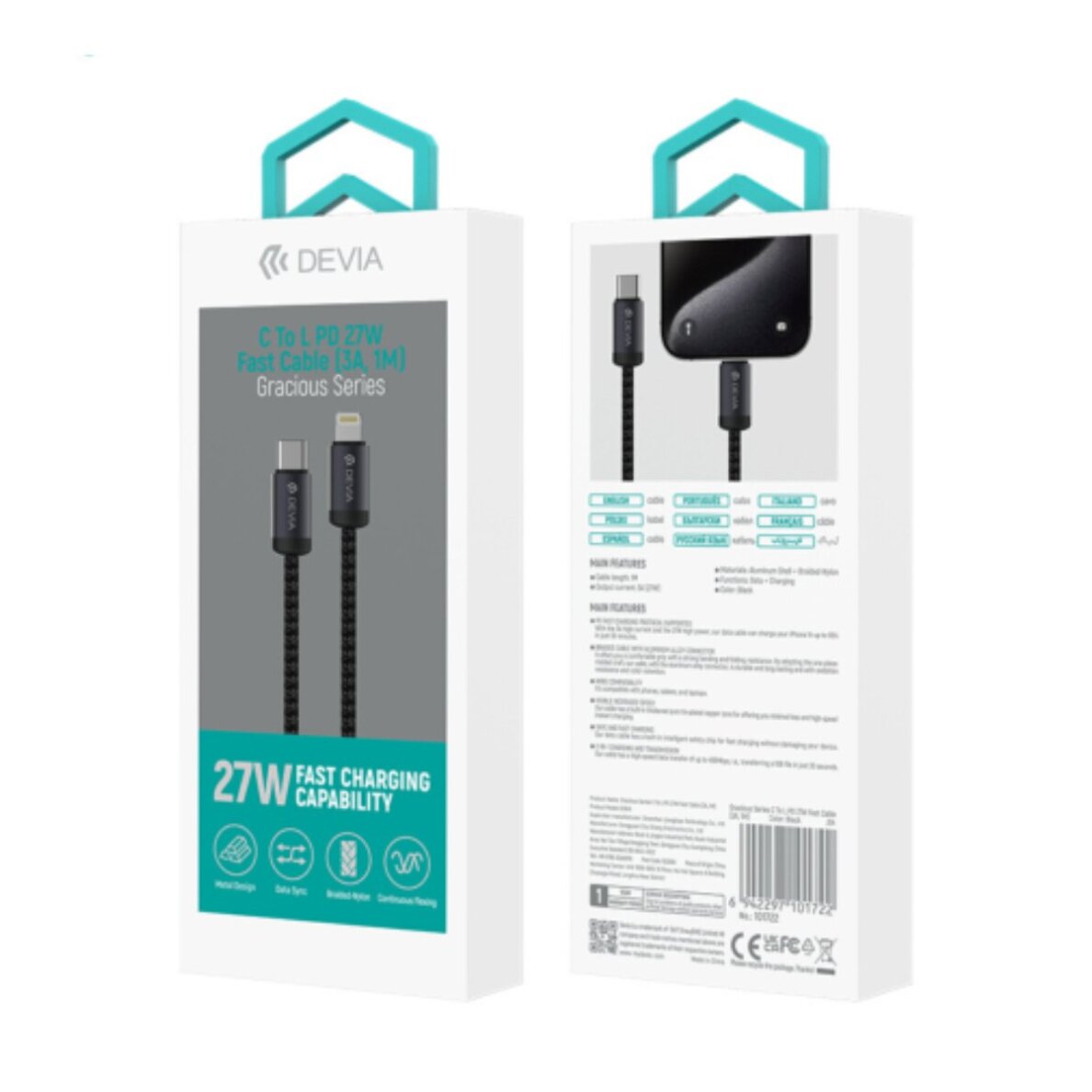 TYPE-C to Lightning PD 27W 1m laidas DEVIA