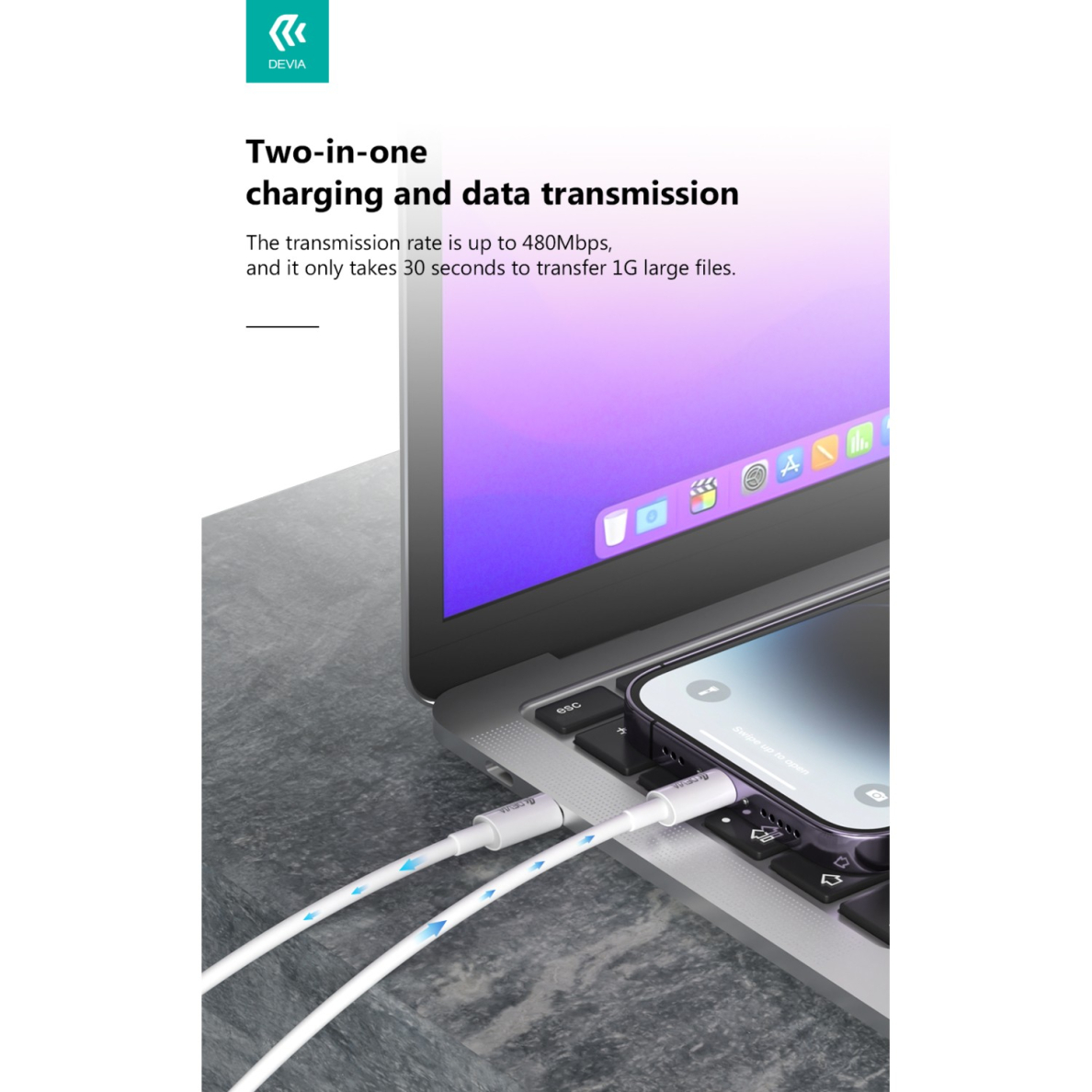 TYPE-C to Lightning PD 27W 2m laidas DEVIA 6