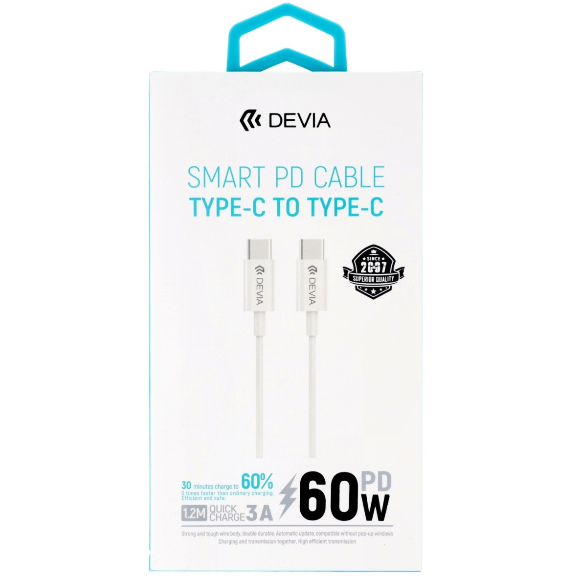 TYPE-C TO TYPE-C 60W PD laidas DEVIA 1