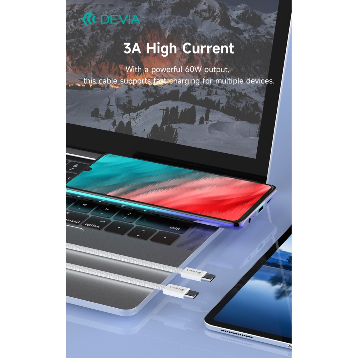 TYPE-C TO TYPE-C 60W Woven laidas DEVIA 4 TYPE-C TO TYPE-C 60W Woven laidas DEVIA 4