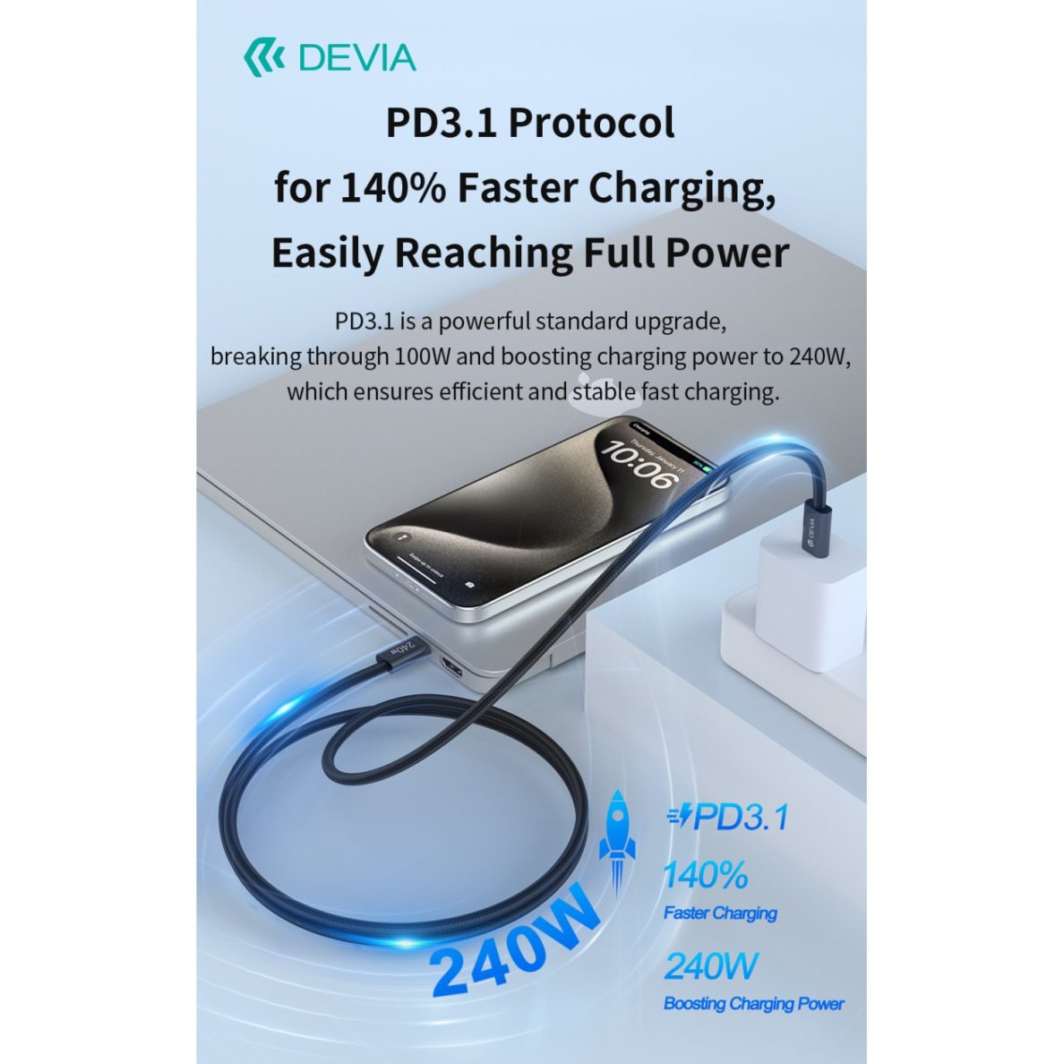 TYPE-C TO TYPE-C Extreme PD 240W 5A 2m laidas DEVIA 2 TYPE-C TO TYPE-C Extreme PD 240W 5A 2m laidas DEVIA 2