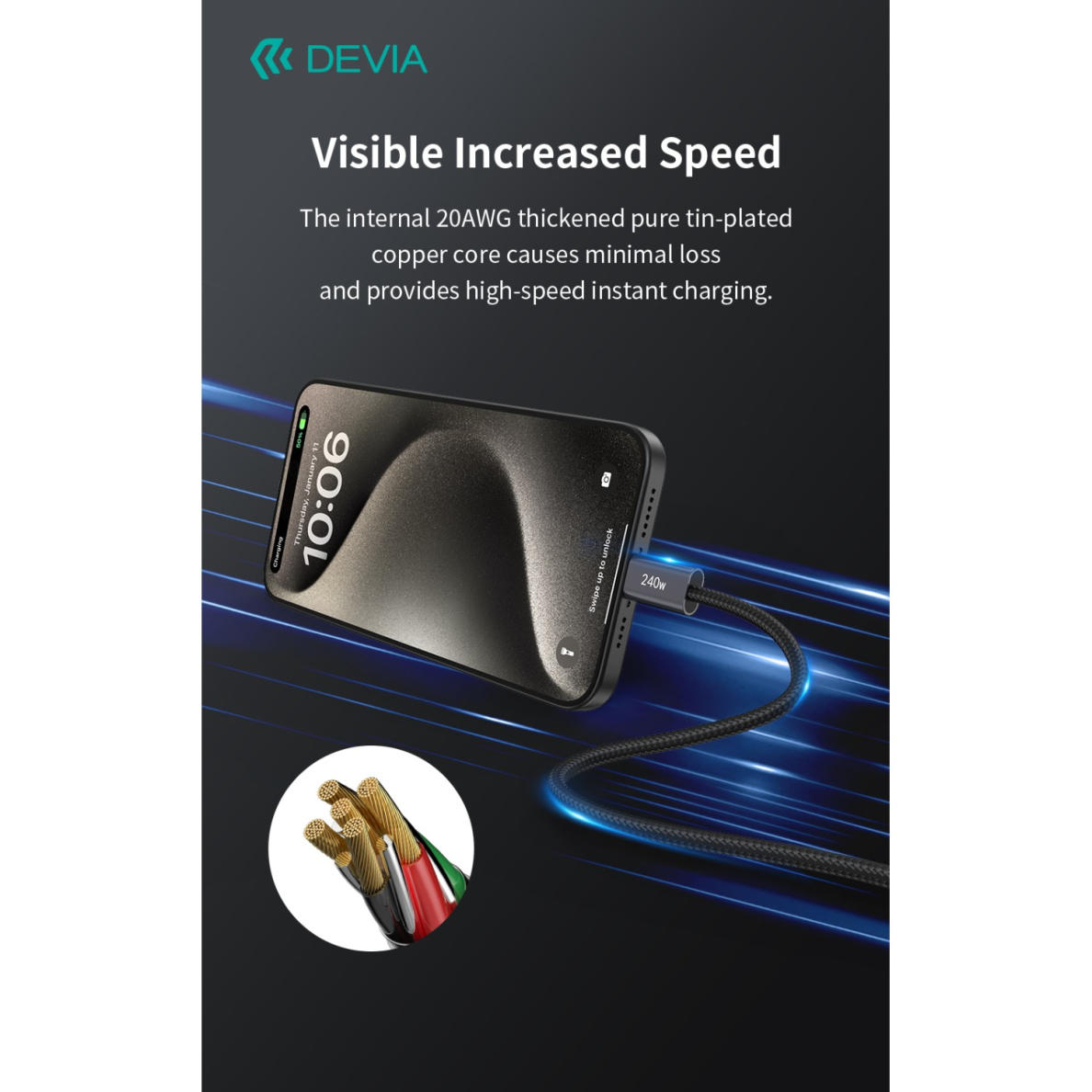 TYPE-C TO TYPE-C Extreme PD 240W 5A 2m laidas DEVIA 3 TYPE-C TO TYPE-C Extreme PD 240W 5A 2m laidas DEVIA 3