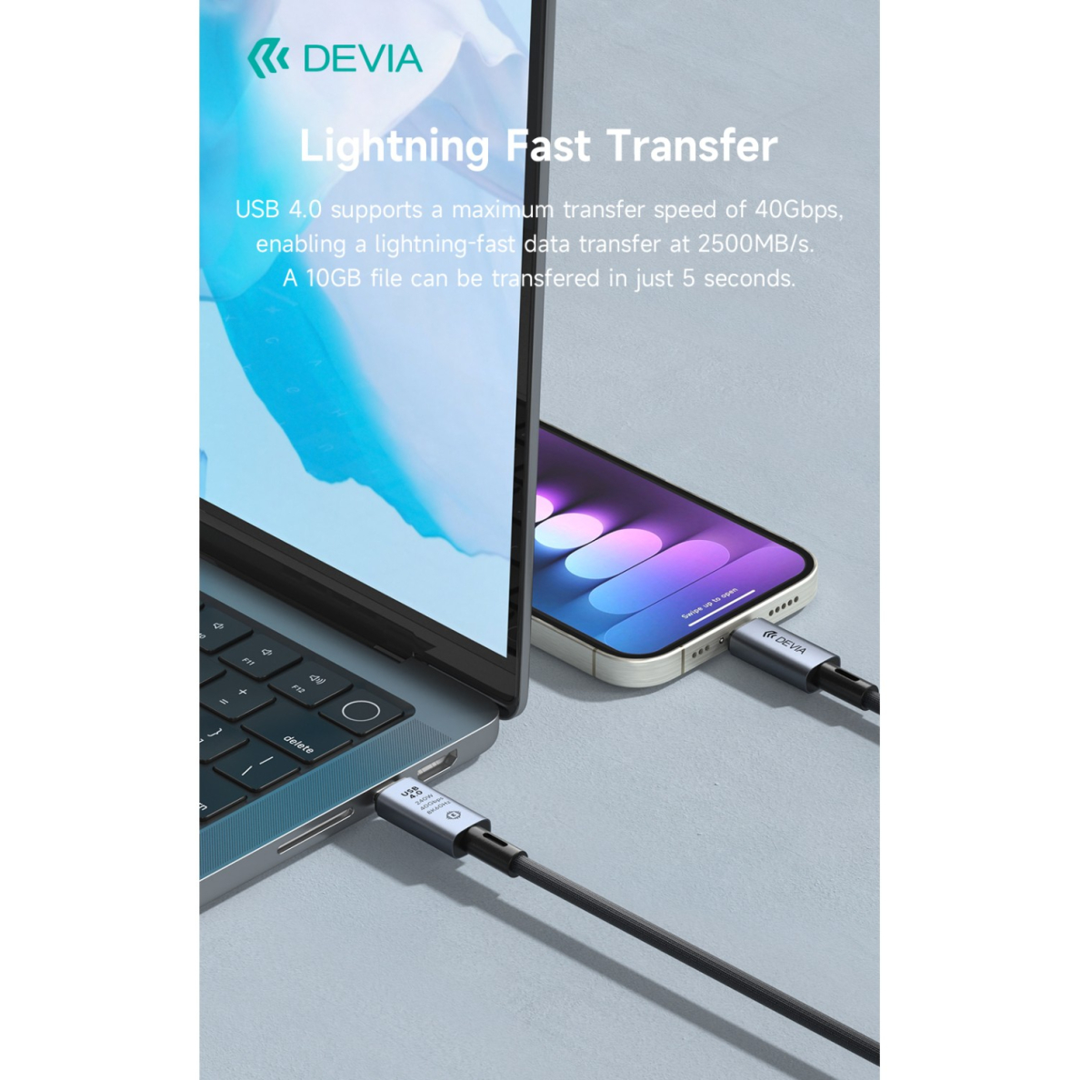 TYPE-C TO TYPE-C Extreme PD 240W 5A 40Gbs 8K 60Hz laidas DEVIA 2