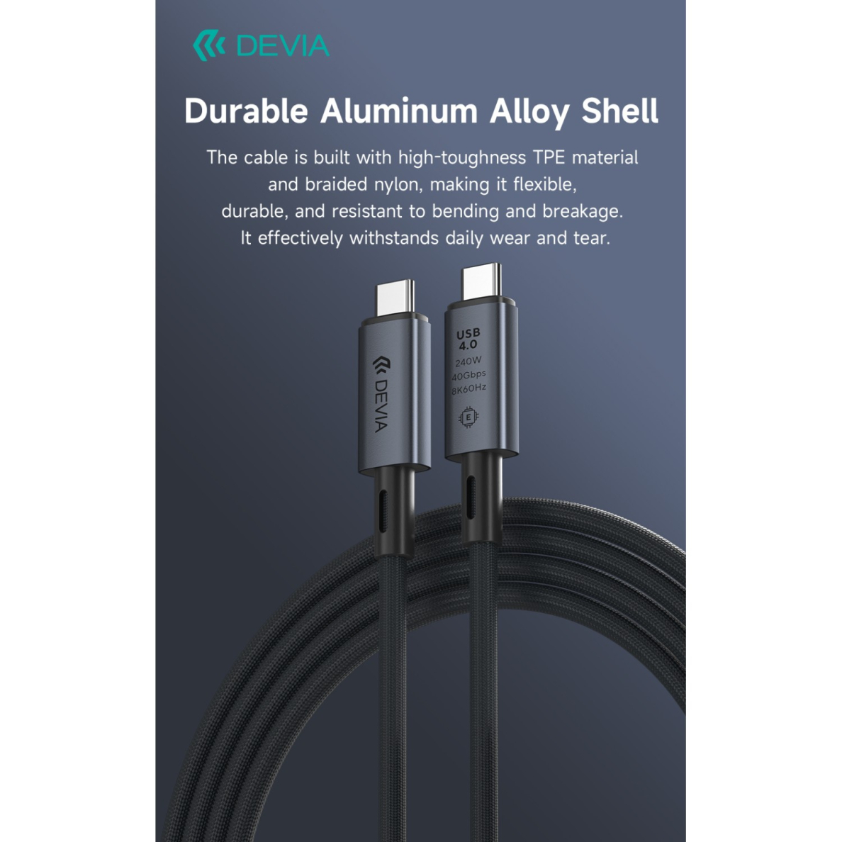 TYPE-C TO TYPE-C Extreme PD 240W 5A 40Gbs 8K 60Hz laidas DEVIA 5 TYPE-C TO TYPE-C Extreme PD 240W 5A 40Gbs 8K 60Hz laidas DEVIA 5