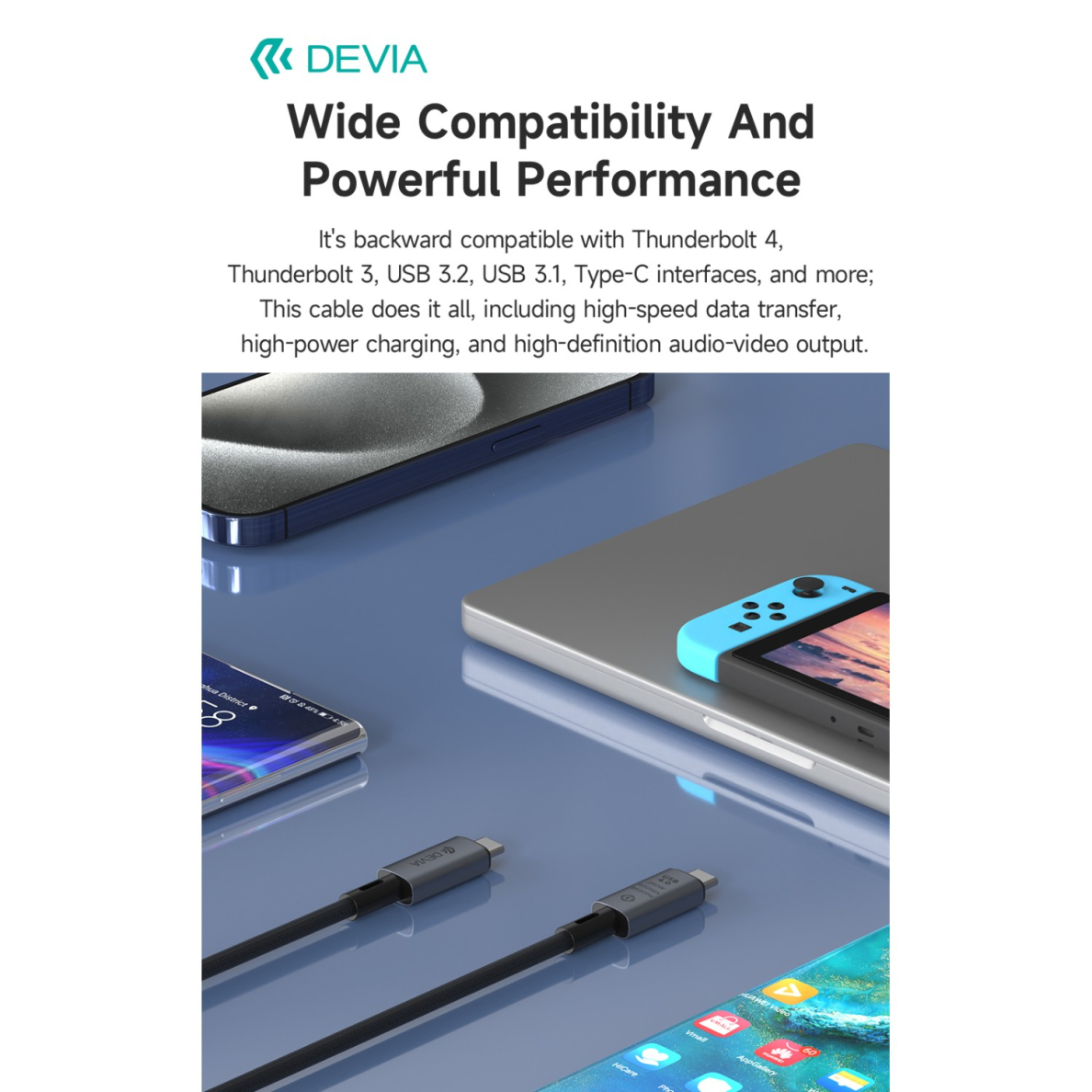 TYPE-C TO TYPE-C Extreme PD 240W 5A 40Gbs 8K 60Hz laidas DEVIA 8 TYPE-C TO TYPE-C Extreme PD 240W 5A 40Gbs 8K 60Hz laidas DEVIA 8