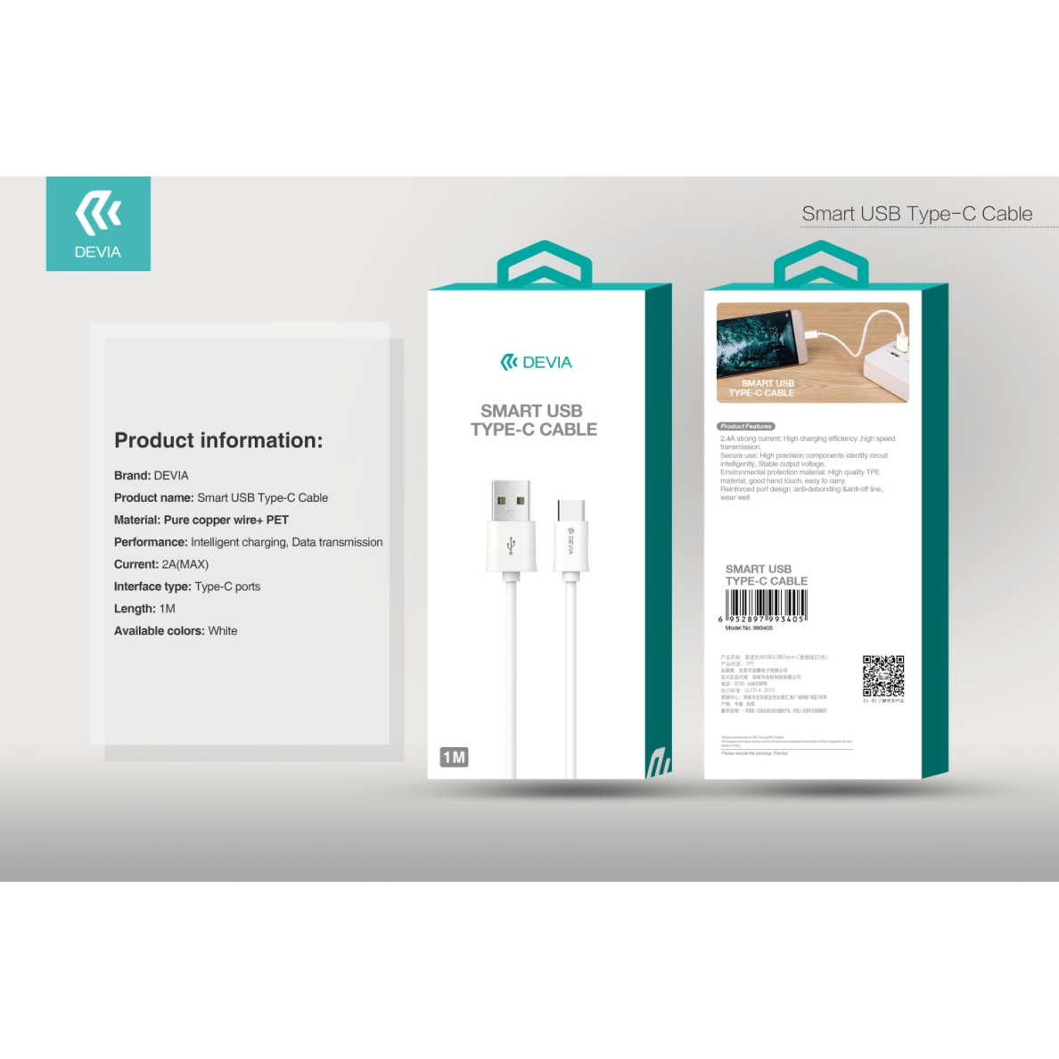 TYPE-C usb laidas DEVIA 4