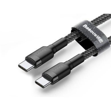 BASEUS TYPE-C TO TYPE-C PD 60W black-grey sustiprintas laidas CATKLF-HG1 2m. 3