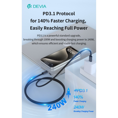 TYPE-C TO TYPE-C Extreme PD 240W 5A 2m laidas DEVIA 2 TYPE-C TO TYPE-C Extreme PD 240W 5A 2m laidas DEVIA 2