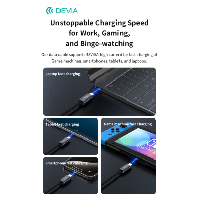 TYPE-C TO TYPE-C Extreme PD 240W 5A 2m laidas DEVIA 8 TYPE-C TO TYPE-C Extreme PD 240W 5A 2m laidas DEVIA 8
