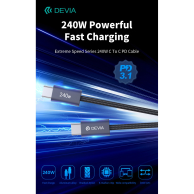 TYPE-C TO TYPE-C Extreme PD 240W 5A 2m laidas DEVIA 1