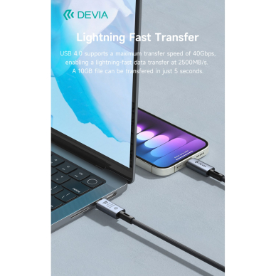 TYPE-C TO TYPE-C Extreme PD 240W 5A 40Gbs 8K 60Hz laidas DEVIA 2 TYPE-C TO TYPE-C Extreme PD 240W 5A 40Gbs 8K 60Hz laidas DEVIA 2