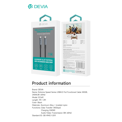TYPE-C TO TYPE-C Extreme PD 240W 5A 40Gbs 8K 60Hz laidas DEVIA 10