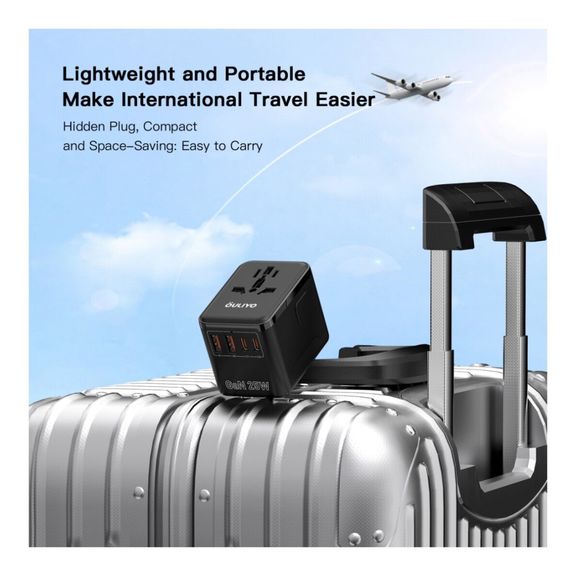 Universalus kelioninis adapteris OULIYO PD+QC GaN 25W 2xUSB-A 2xType-C 3 Universalus kelioninis adapteris OULIYO PD+QC GaN 25W 2xUSB-A 2xType-C 3