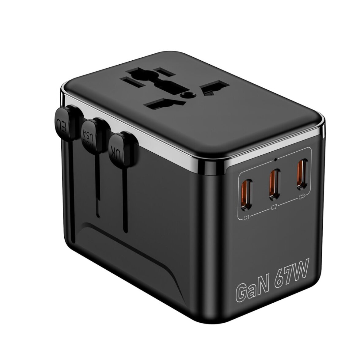 Universalus kelioninis adapteris OULIYO PD+QC GaN 67W USB-A 3xType-C Universalus kelioninis adapteris OULIYO PD+QC GaN 67W USB-A 3xType-C