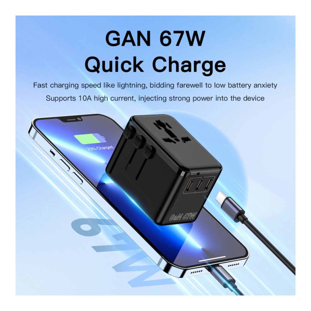 Universalus kelioninis adapteris OULIYO PD+QC GaN 67W USB-A 3xType-C 4