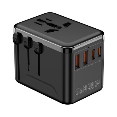 Universalus kelioninis adapteris OULIYO PD+QC GaN 25W 2xUSB-A 2xType-C