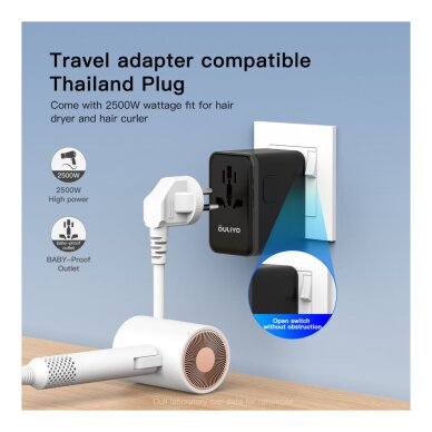 Universalus kelioninis adapteris OULIYO PD+QC GaN 25W 2xUSB-A 2xType-C 5 Universalus kelioninis adapteris OULIYO PD+QC GaN 25W 2xUSB-A 2xType-C 5