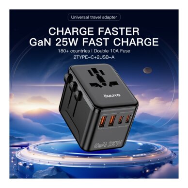 Universalus kelioninis adapteris OULIYO PD+QC GaN 25W 2xUSB-A 2xType-C 4