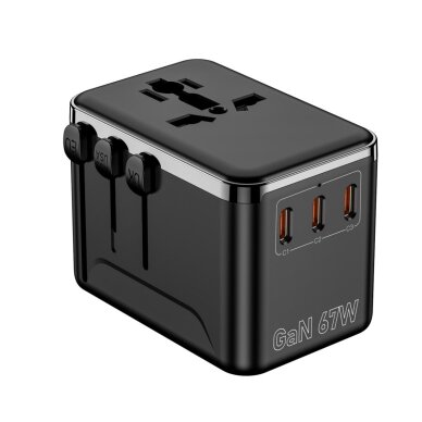 Universalus kelioninis adapteris OULIYO PD+QC GaN 67W USB-A 3xType-C Universalus kelioninis adapteris OULIYO PD+QC GaN 67W USB-A 3xType-C
