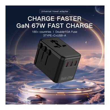 Universalus kelioninis adapteris OULIYO PD+QC GaN 67W USB-A 3xType-C 2 Universalus kelioninis adapteris OULIYO PD+QC GaN 67W USB-A 3xType-C 2