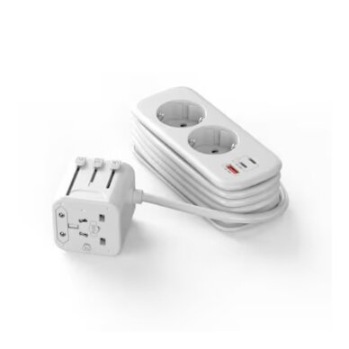 Universalus kelioninis adapteris - prailgintuvas OULIYO PD+QC 30W USB-A 2xType-C 2xAC Outlet 1.8m 1
