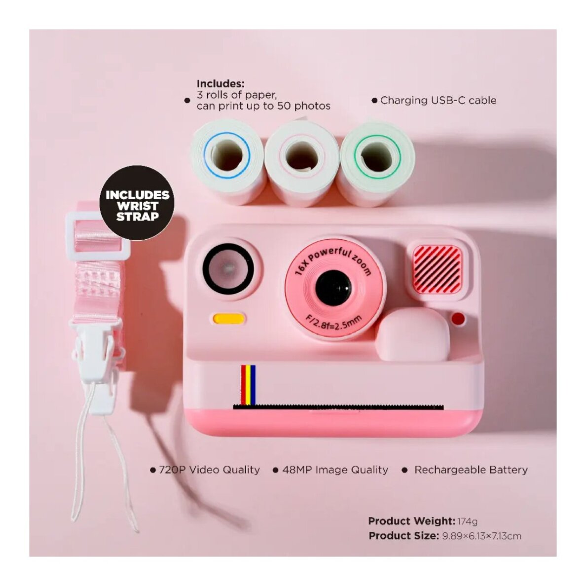 Vaikiškas fotoaparatas INSTANT K12 PRO pink 2