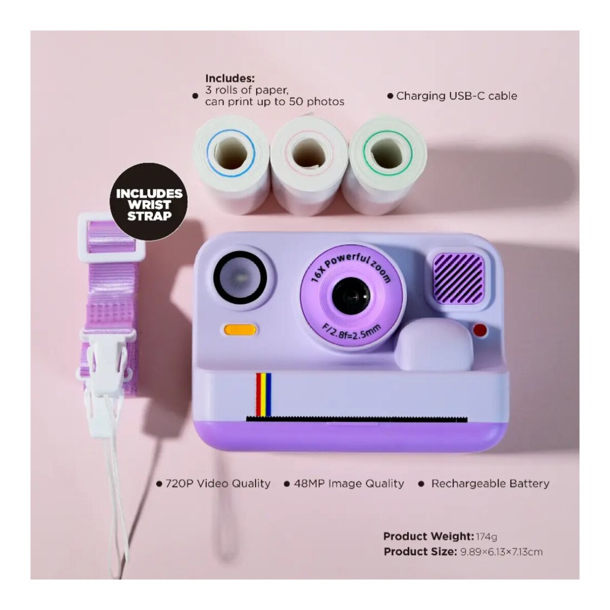 Vaikiškas fotoaparatas INSTANT K12 PRO purple 2 Vaikiškas fotoaparatas INSTANT K12 PRO purple 2