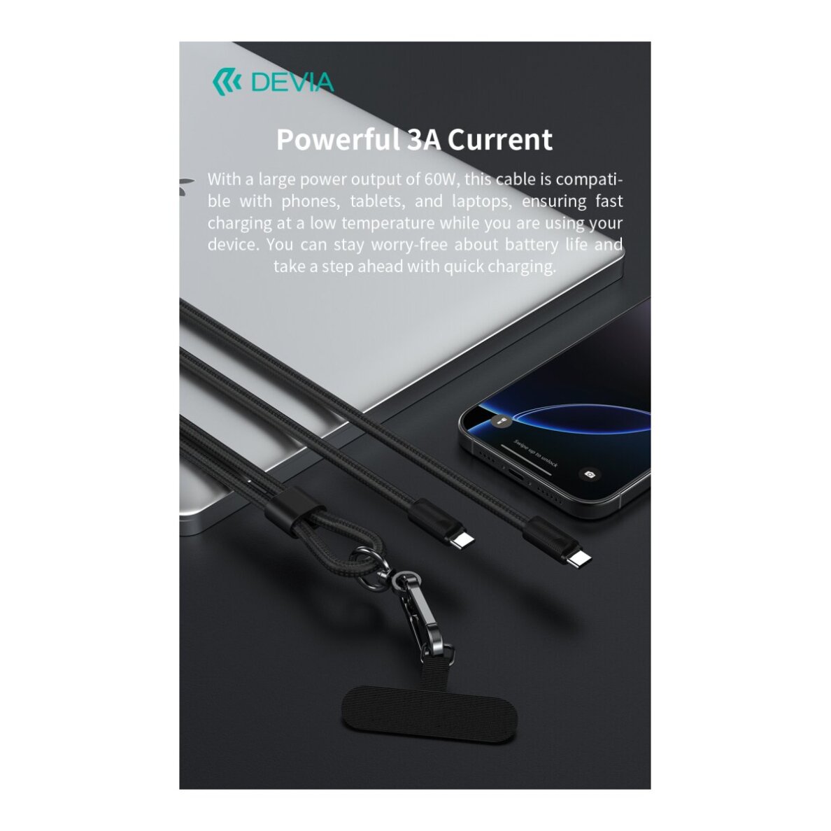 Virvutė telefonui - laidas black TYPE-C 60W Devia Cable Pro5 1.6m 8 Virvutė telefonui - laidas black TYPE-C 60W Devia Cable Pro5 1.6m 8