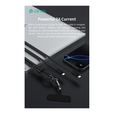 Virvutė telefonui - laidas black TYPE-C 60W Devia Cable Pro5 1.6m 8