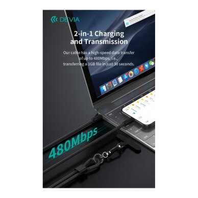 Virvutė telefonui - laidas black TYPE-C 60W Devia Cable Pro5 1.6m 9