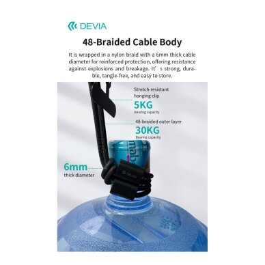 Virvutė telefonui - laidas black TYPE-C 60W Devia Cable Pro5 1.6m 10