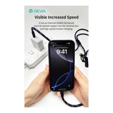 Virvutė telefonui - laidas black TYPE-C 60W Devia Cable Pro5 1.6m 11