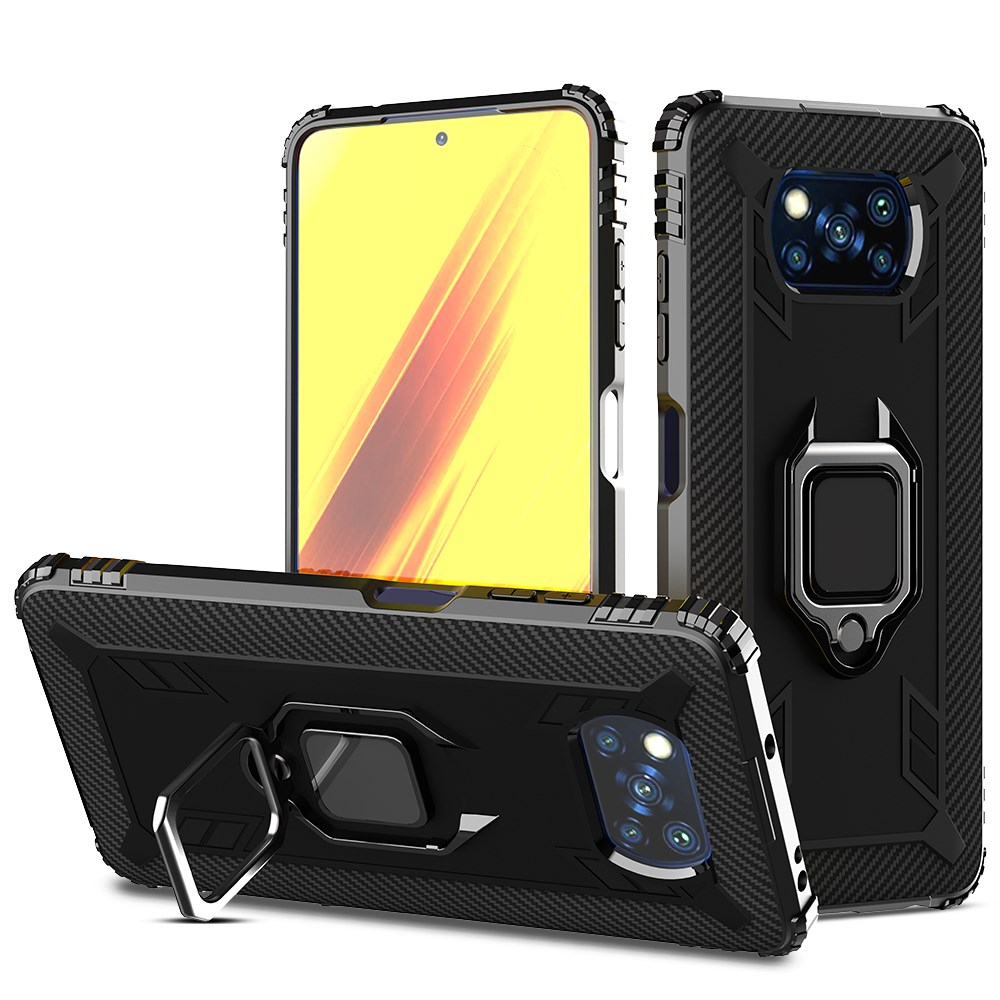 Xiaomi POCO X3 NFC/X3 PRO juoda Tracy CARBON RING ARMOR nugarėlė