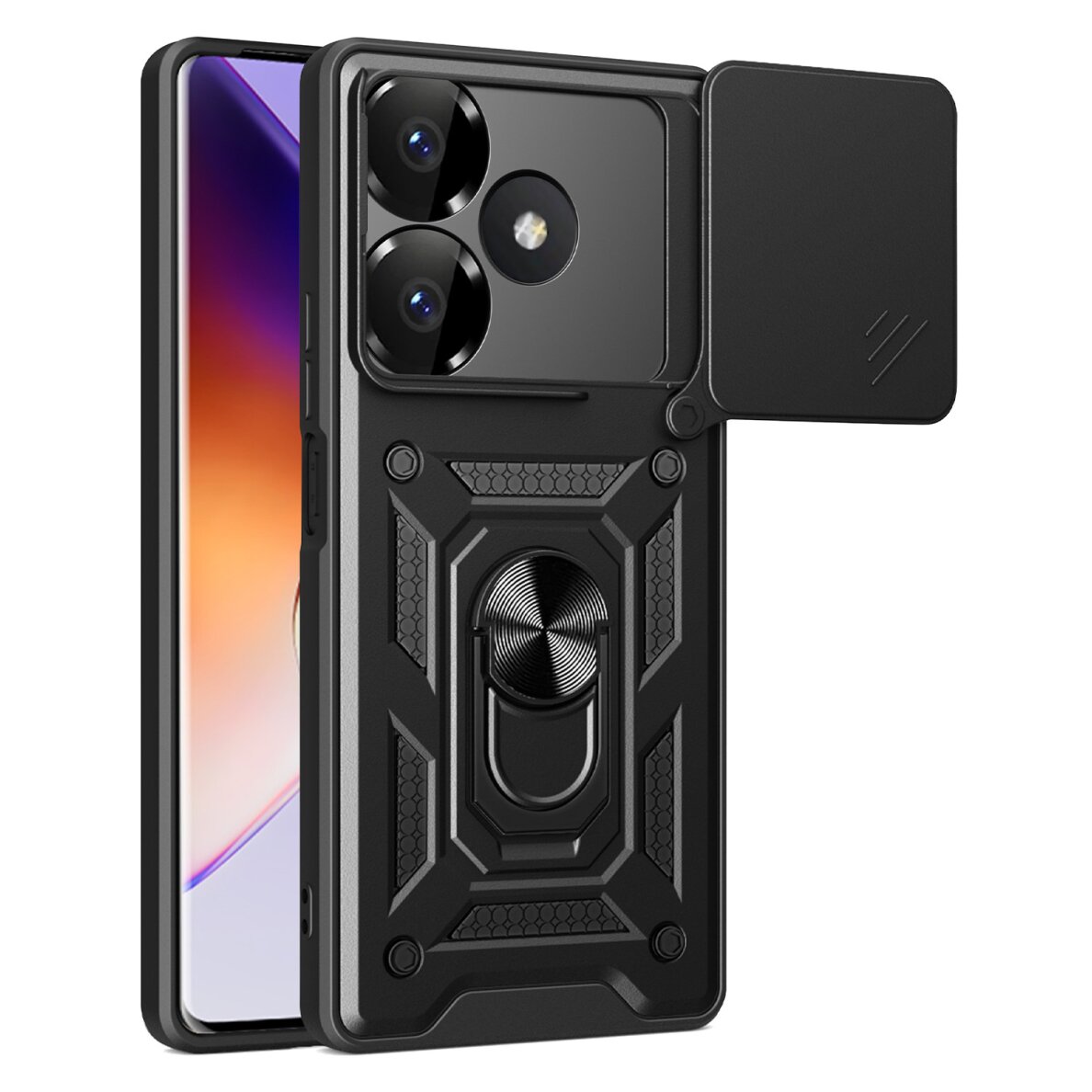 Xiaomi Redmi 13 black RING ARMOR WITH CAMSHIELD nugarėlė