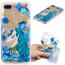 XIAOMI REDMI 6/6A tracy slim clear nugarėlė Unicorn&blue flowers