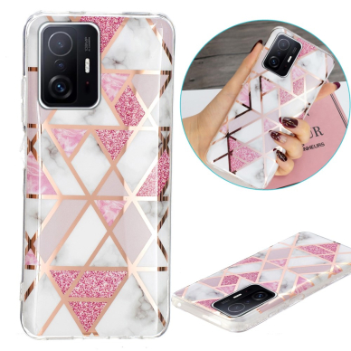 XIAOMI MI 11T/MI 11T PRO Tracy nugarėlė Geometric marble Pink/White 2