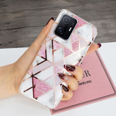 XIAOMI MI 11T/MI 11T PRO Tracy nugarėlė Geometric marble Pink/White 3