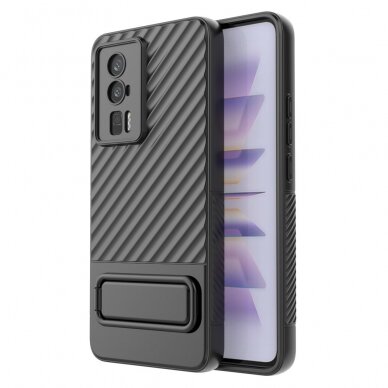Xiaomi Poco F5 Pro 5G juoda Tracy Anti-slip Rugged Kickstand nugarėlė