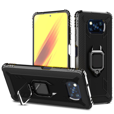 Xiaomi POCO X3 NFC/X3 PRO juoda Tracy CARBON RING ARMOR nugarėlė