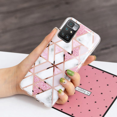 Xiaomi Redmi 10 Tracy nugarėlė Geometric marble Pink/White 3