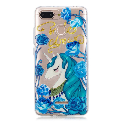 XIAOMI REDMI 6/6A tracy slim clear nugarėlė Unicorn&blue flowers 1