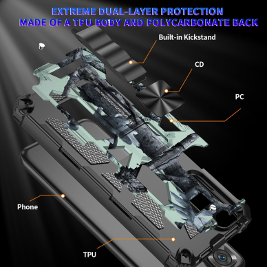 XIAOMI REDMI NOTE 11/11S black camouflage ARMOR METAL nugarėlė 5